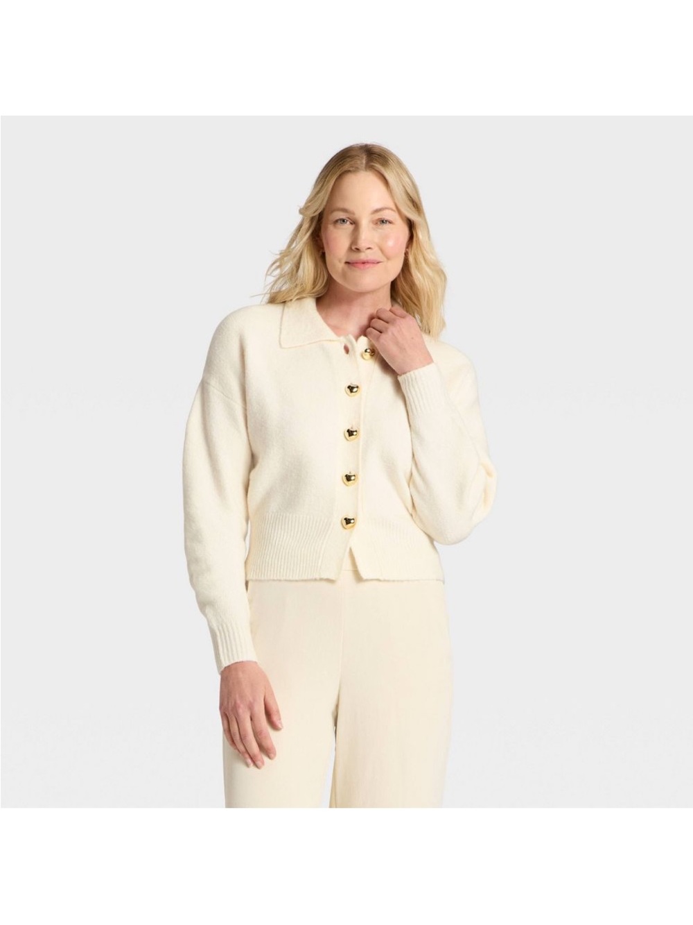 a new day Cream Collared Button Cardigan Sweater